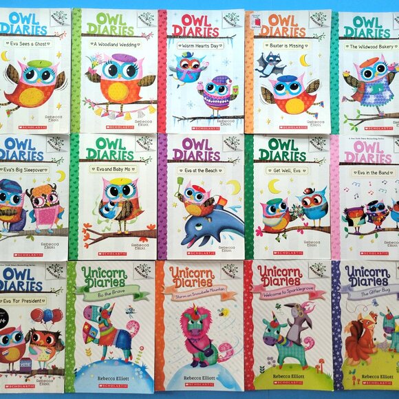 OWL DIARIES AND UNICORN DIARIES BOOKS MIXED LOT OF 15 BRANCHES SCHOLASTIC ELLIOT - Picture 1 of 15